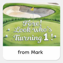 Adesivo Quadrado Golfe de primeiro aniversario de um ano