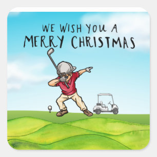 Adesivo Quadrado Golfe Feliz Natal com Dabbing Golfer