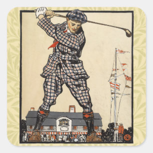 Adesivo Quadrado Golfe Golfista Vintage Antigo Golfe