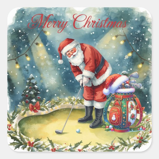 Adesivo Quadrado Golfe Santa Claus Feliz Natal (Frente)