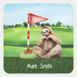 Adesivo Quadrado Golfe Sloth Golfer com grama verde