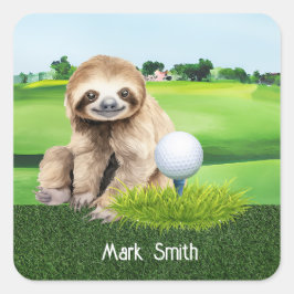 Adesivo Quadrado Golfe Sloth Golfer com grama verde