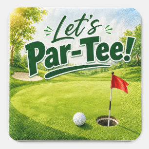 Adesivo Quadrado Golfe Vamos começar com bandeira de golfe no verde