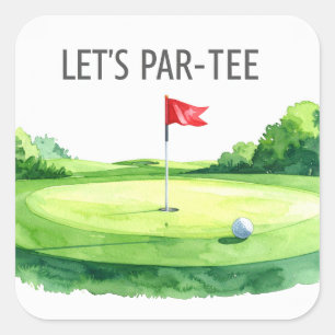 Adesivo Quadrado Golfe Vamos Par tee com bandeira de golfe no verde