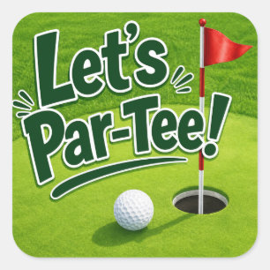 Adesivo Quadrado Golfe Vamos Par tee com bandeira de golfe no verde
