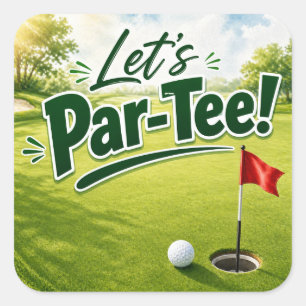 Adesivo Quadrado Golfe Vamos Par tee com bandeira de golfe no verde