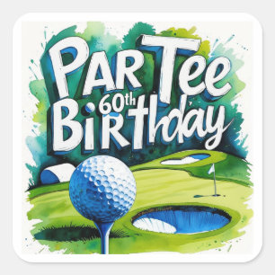 Adesivo Quadrado Golfer 60º Aniversário com bola de golfe no tee