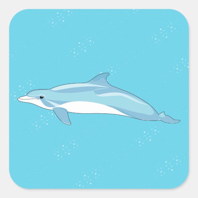 Adesivo Quadrado Golfinho Azul Bonito na praia (Frente)