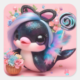 Adesivo Quadrado Golfinho Bonito