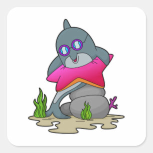 Adesivo Quadrado Golfinho com Óculos