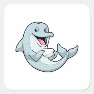 Adesivo Quadrado Golfinho com Taça de Café