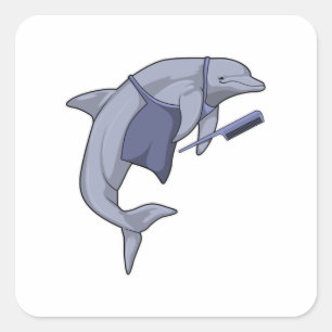 Adesivo Quadrado Golfinho como cabeleireiro com Comb