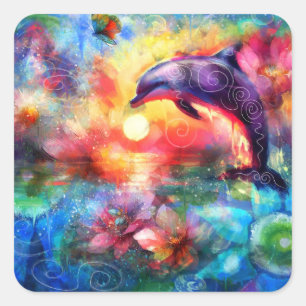 Adesivo Quadrado Golfinho-Costeiro Náutico Branca