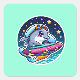 Adesivo Quadrado Golfinho de UFO Cute