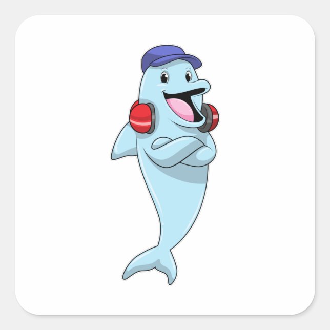 Adesivo Quadrado Golfinho em Ouça música (Frente)