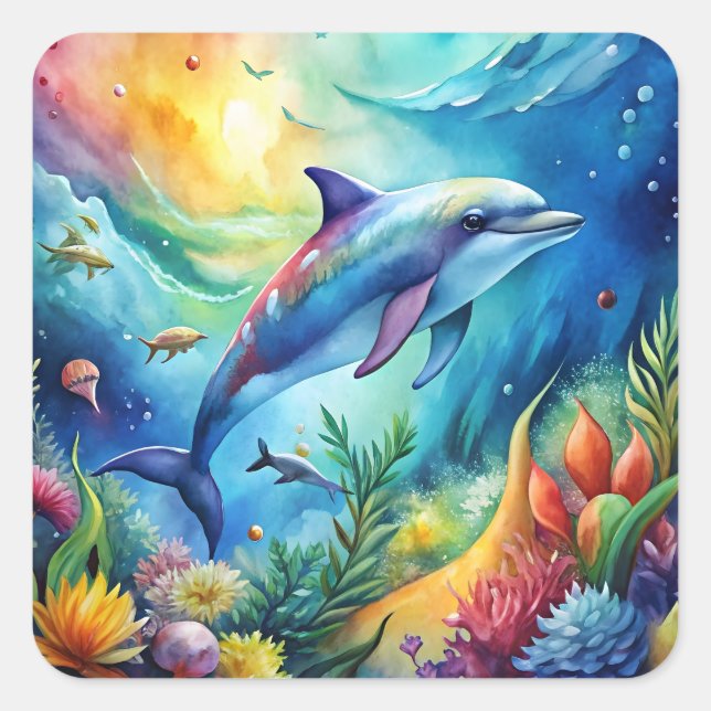 Adesivo Quadrado Golfinho Pintado (Frente)