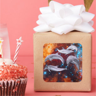 Adesivo Quadrado Golfinhos Estrelas