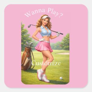 Adesivo Quadrado Golfista Feminina em Forma Thunder_Cove