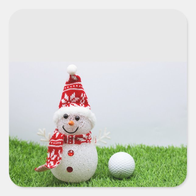 Adesivo Quadrado Golfista Snowman com bola de golfe no Natal (Frente)