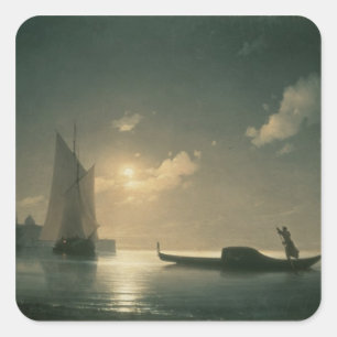 Adesivo Quadrado Gondolier no mar em a noite, 1843