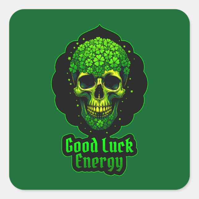 Adesivo Quadrado Good Luck Energy Skull St Patrick’s - Autocolante (Frente)