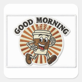 Adesivo Quadrado "Good Morning" Coffee Cup Mascot Embroidered Patch