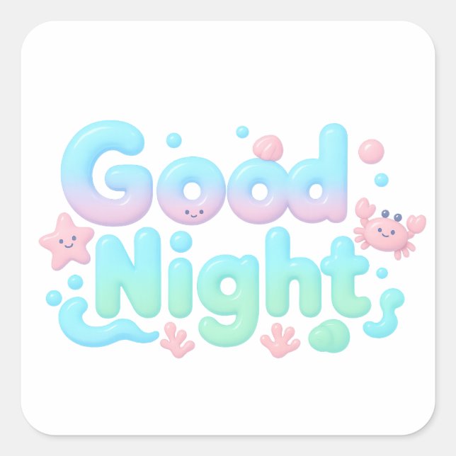 Adesivo Quadrado Good Night Glossy Ocean Pastel Text (Frente)
