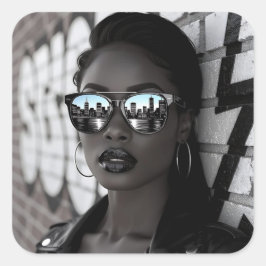 Adesivo Quadrado Gorgous Woman in City with Sunglasses