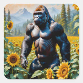 Adesivo Quadrado Gorilla Ape Em Um Campo De Girassol