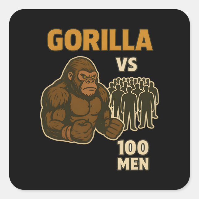 Adesivo Quadrado Gorilla vs 100 men epic battle (Frente)