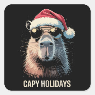 Adesivo Quadrado Gorro Divertido de Natal Capivara Férias de Natal