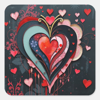 Adesivo Quadrado Gothic Heart Valentines 