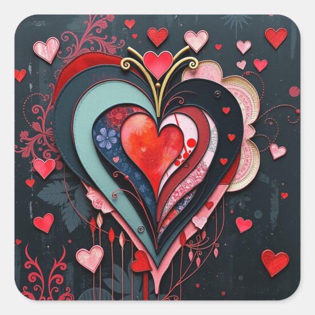 Adesivo Quadrado Gothic Heart Valentines  (Frente)