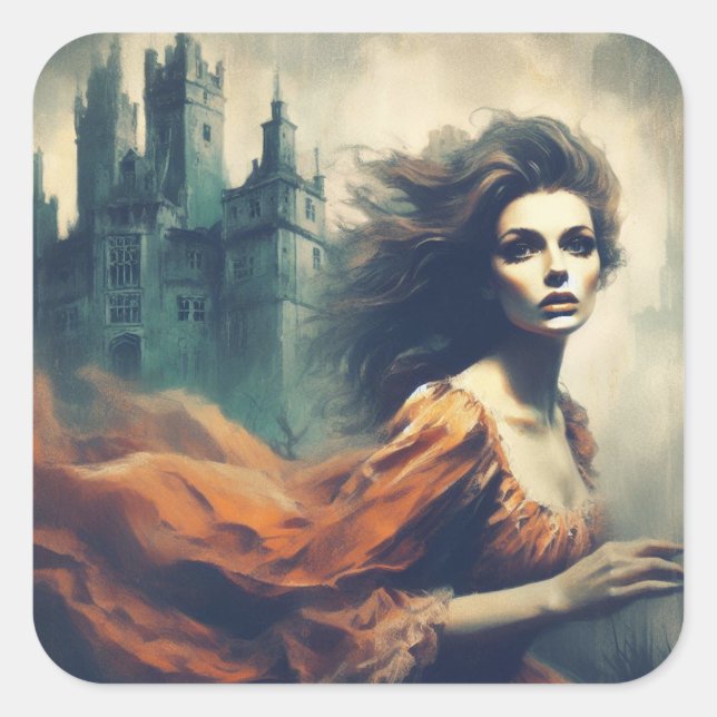 Adesivo Quadrado Gothic Romance Book Cobrir Spooky Castle Horror (Frente)