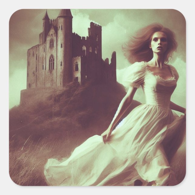 Adesivo Quadrado Gothic Romance Book Cobrir Spooky Castle Horror (Frente)