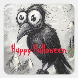 Adesivo Quadrado Gótica Black Crow & Tower Spooky Halloween