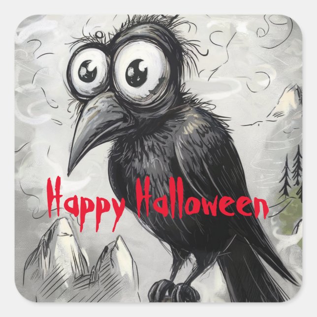 Adesivo Quadrado Gótica Black Crow & Tower Spooky Halloween (Frente)