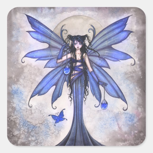 Adesivo Quadrado Gótica Blue Fairy Fantasy Art Stickers (Frente)