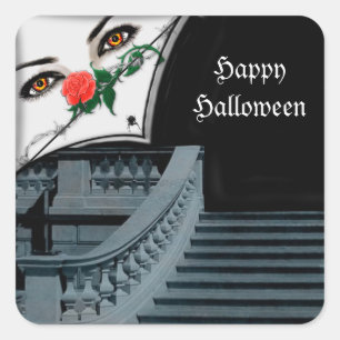 Adesivo Quadrado Gótica Dona Pica Por Escadas Vestidas De Halloween
