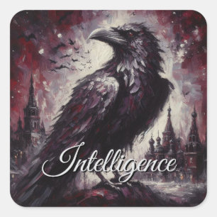 Adesivo Quadrado Gótica Raven Crow Bird Pintura Negra Vermelha