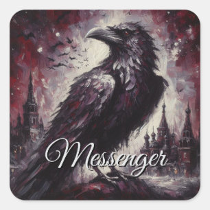 Adesivo Quadrado Gótica Raven Crow Bird Pintura Negra Vermelha