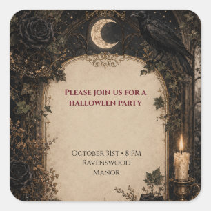 Adesivo Quadrado Gótico do Velho Mundo Halloween Burgundy Rosas, He