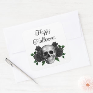 Adesivo Quadrado Gótico Floral Preto Caveira Halloween