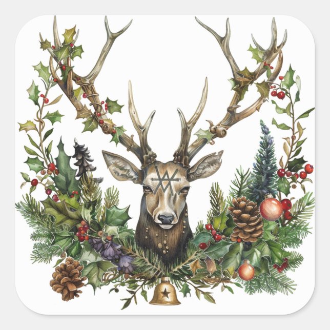 Adesivo Quadrado Gótico, Pagan, Nórdico, Yule ou Natal (Frente)