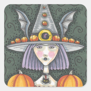 Adesivo Quadrado GÓTICO PUMPKIN WITCH HALLOWEKERS FOLHA Squ
