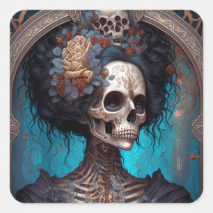 Adesivo Quadrado Gótico Skeleton Skull Woman Gothic