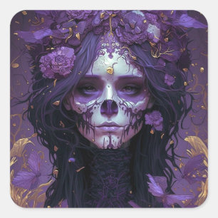 Adesivo Quadrado Gótico Skull Woman Dark Fantasy Art