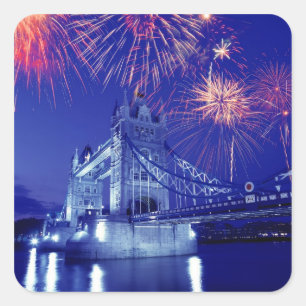 Adesivo Quadrado Grã-Bretanha, Londres. Fogos de artifício sobre a