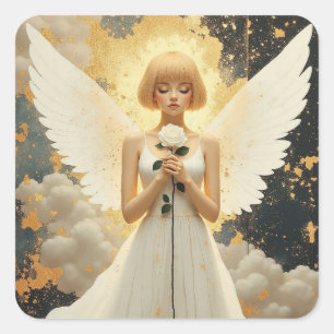 Adesivo Quadrado Graça Celestial Anjo Bonito e Rosa