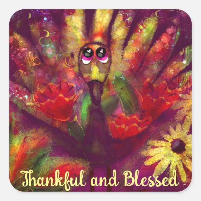 Adesivo Quadrado Graças Abençoado Ação de Graças Turquia Vermelho F (Frente)